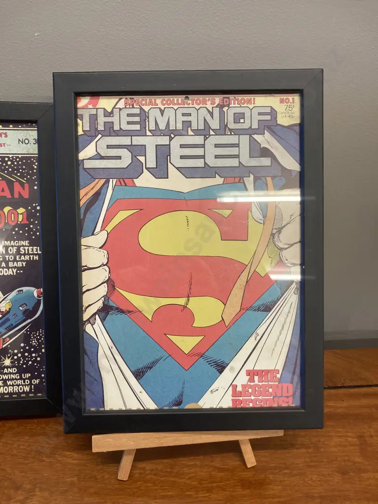 Pair of Framed Superman Comic Book Cover Prints - #1 Superman The Legend Begins & #300 Superman 2001. 32.5 x 24cm Image 1++